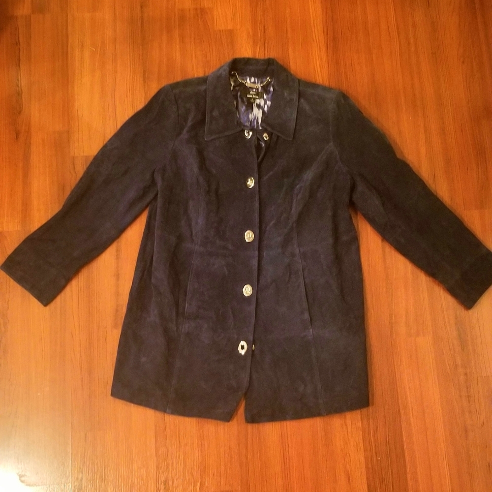Dennis Basso Washable Navy Blue Suede Jacket
